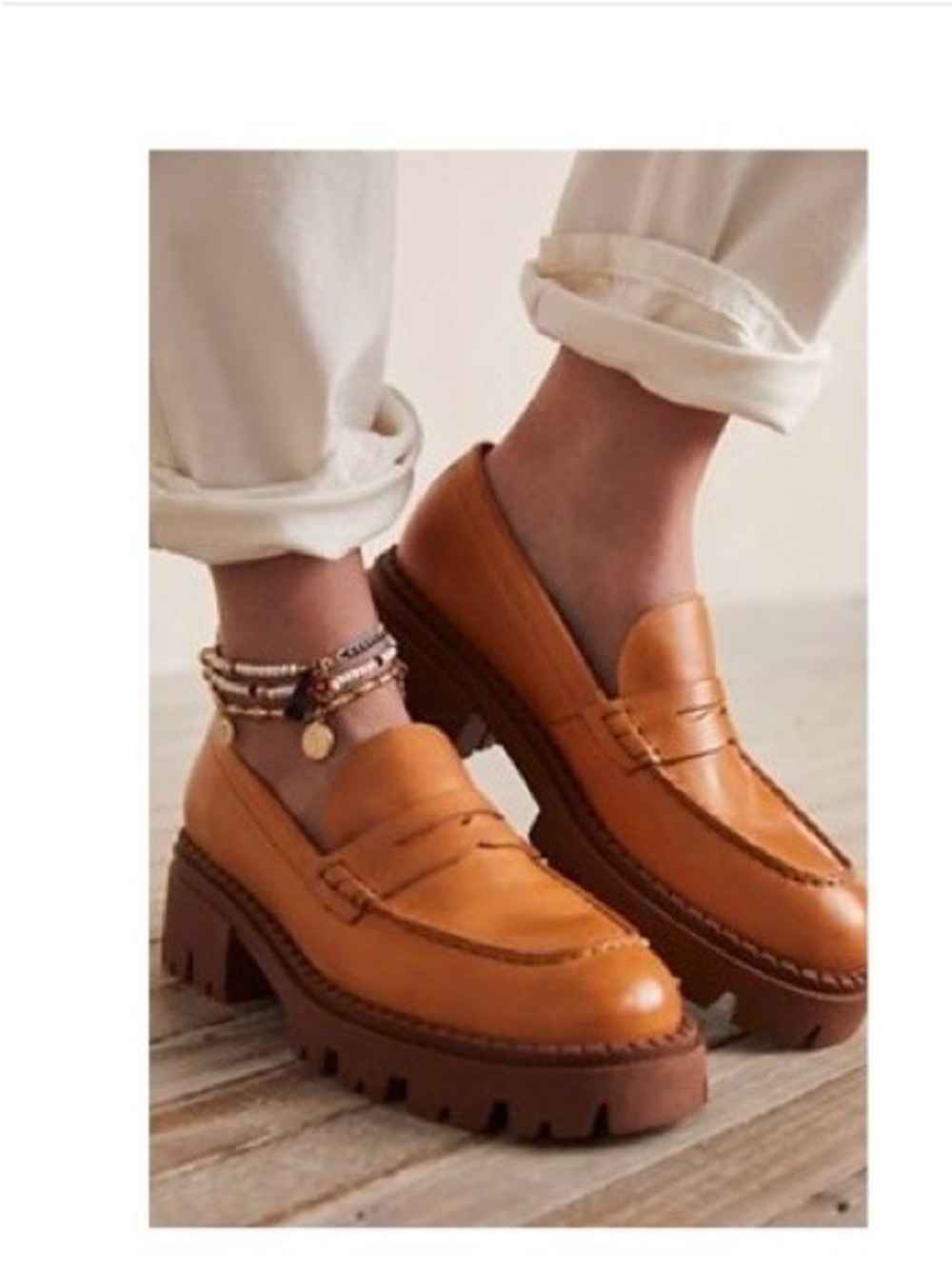 NEVER WORN size 8.5  Free People Lyra Lug Sole Loafers Saffron